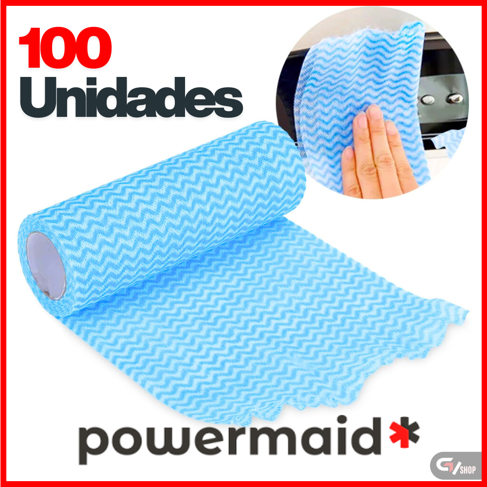 kit Rolo de Pano Picotados Perfex Powermaid Camesa 100und Multiuso Alta Absorção 21x29cm