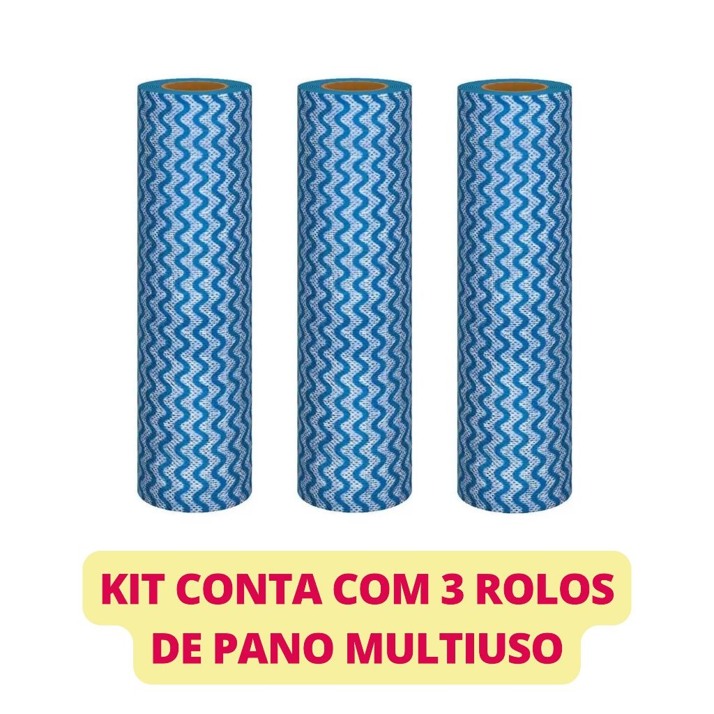 Kit 03 Pano de Limpeza Multiuso Azul Tipo Perflex 20 x 29 cm Rolo 30 unidades - Inoven