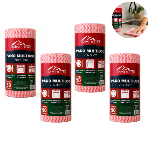 Kit 4 Rolos Panos Multiuso Picotado 20x30cm 250 Panos de Limpeza Absorvível
