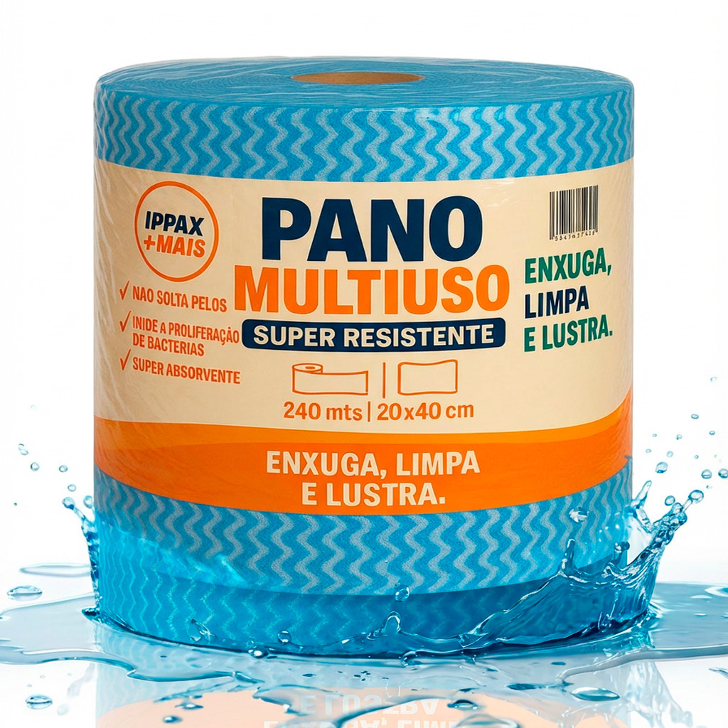 Kit Pano Multiuso Ippax Mais Tipo Perfex Limpeza Rolo com 1200 Unidades 20x40cm Rolo 240m