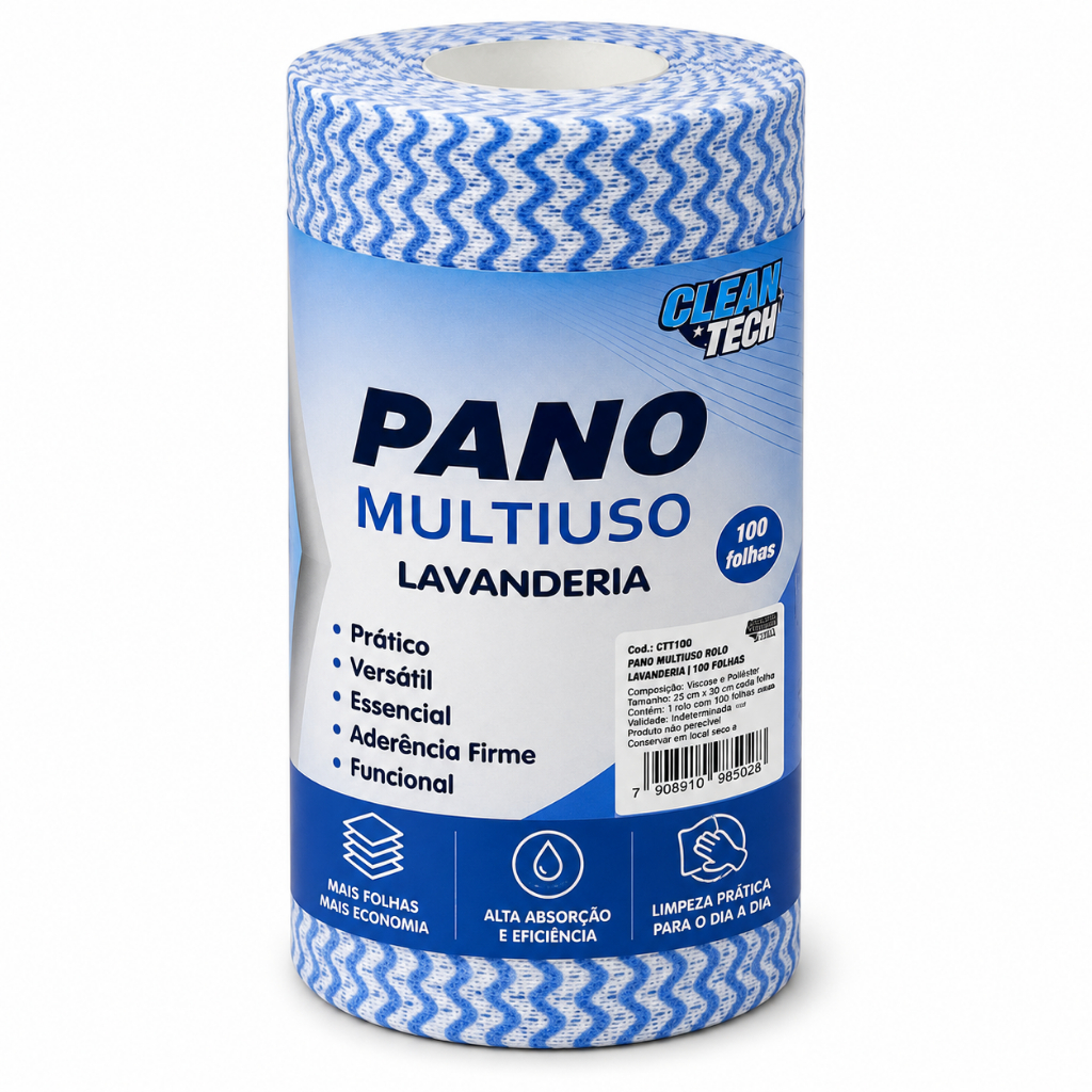 kit 3 Rolos Pano Multiuso 300 Folhas 25x30cm Absorvente para Limpeza Cozinha Casa Vidros e Móveis