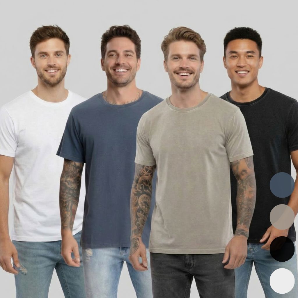 Kit Camiseta Masculina Gola em Ribana Canelada Costura Reforçada Macia Casual alta durabilidade