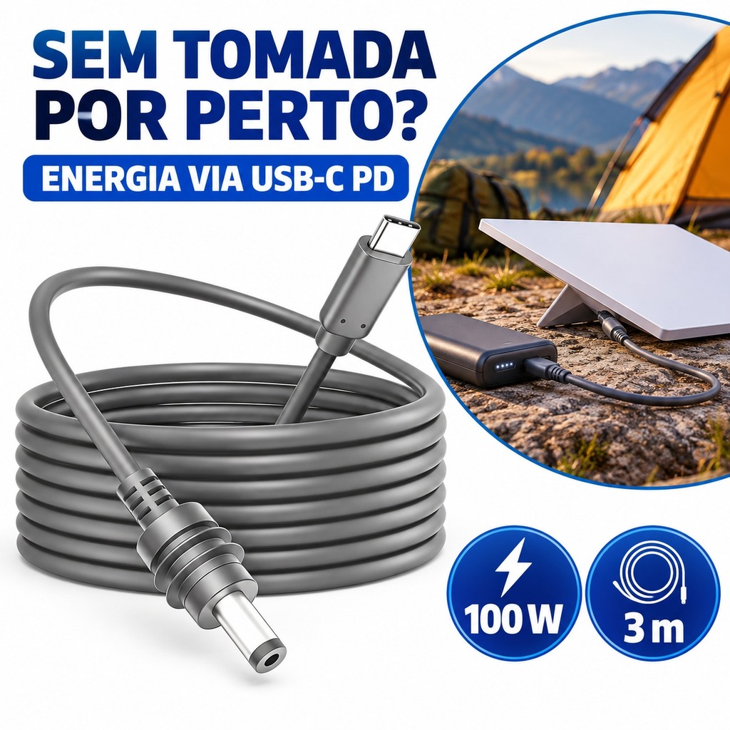 Cabo Para Starlink Mini Usb-c Para DC 3 Metros 100W À Prova d'Água Alimentação Energia Power Bank