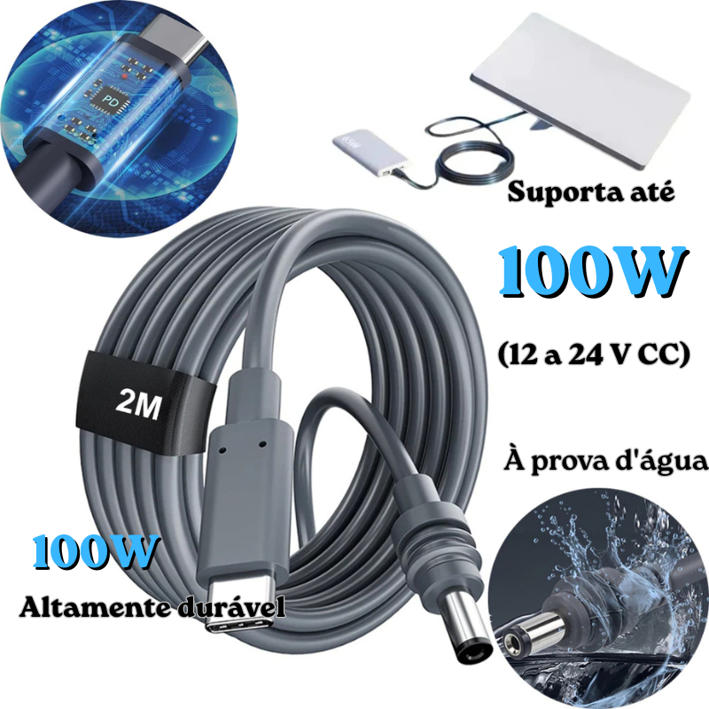Cabo Para Starlink Mini Usb-c Para DC 2 Metros 100W À Prova Dágua Alimentação Energia Power Bank 12-24V