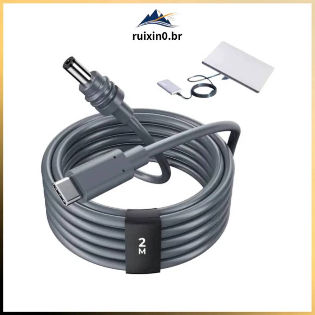 Cabo Para Starlink Mini Usb-c Para DC 2 Metros 100W À Prova Dágua Alimentação Energia Power Bank