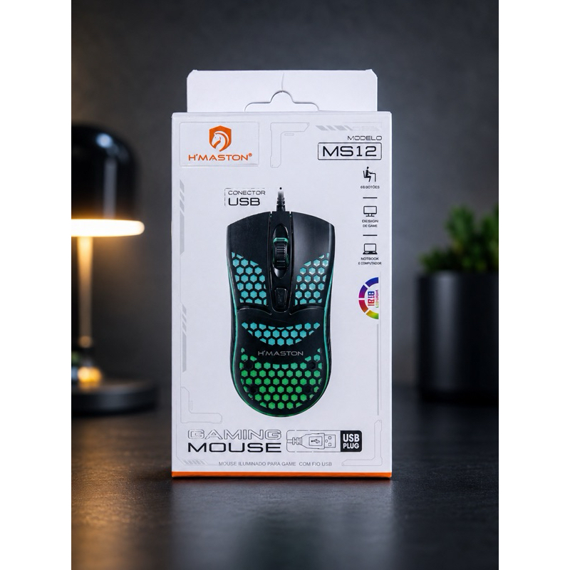 Mouse Gamer H’Maston MS12 RGB com Fio USB