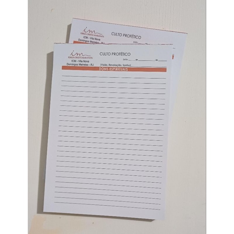 Kit com 2 Blocos para anotações de dons espirituais ICM igreja cristã Maranata