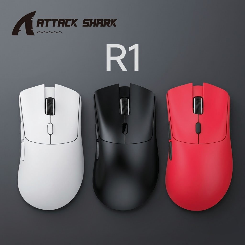 ATTACK SHARK R1 Tri Mode Mouse Para Jogos Sem Fio 55g Ultra Leve 18000 DPI Sensor Óptico Design Ergonômico 20M Cliques P