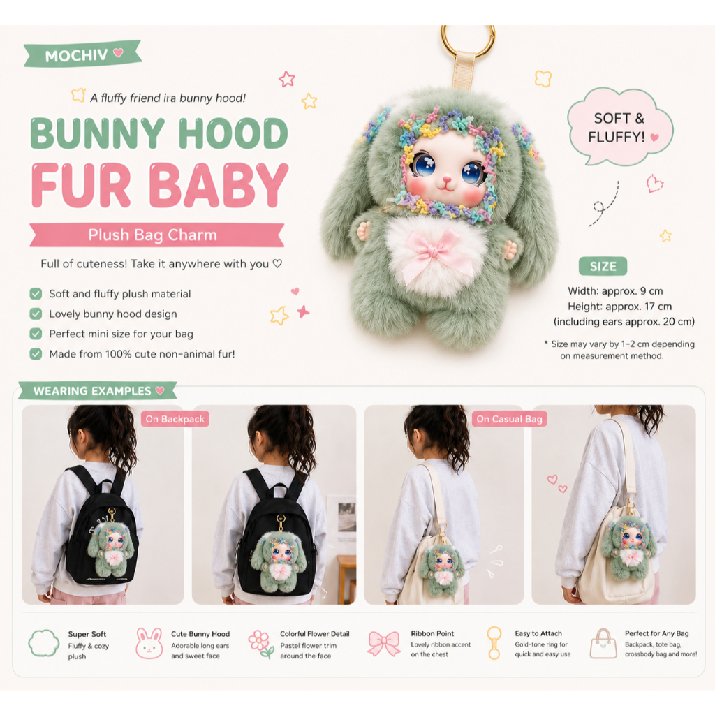 BUNNY HOOD FUR BABY – Chaveiro De Pelúcia Fofo