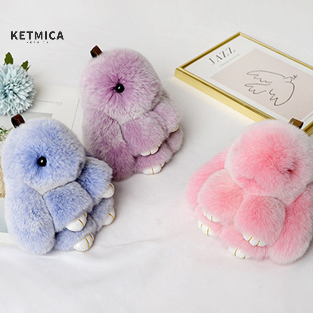 Stuffed Bunny Toy Plush Rabbit Doll Frosted Keychain 15cm Soft Faux Fur Pendant Cute Bag Charm Adorable Gift for Girls L