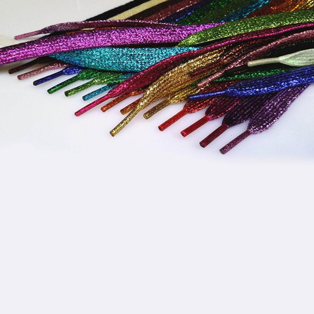 1 Par De Cadarços Com Glitter , Coloridos , Sapatos Brilhantes De Tênis , Cordas Planas , Fio Dourado E Prateado , Acess