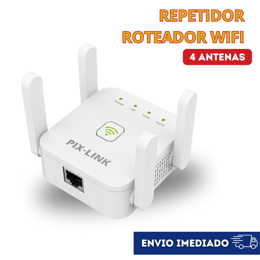 Repetidor Roteador WiFi 300Mbps 4 Antenas 2.4GHz Amplificador Sinal
