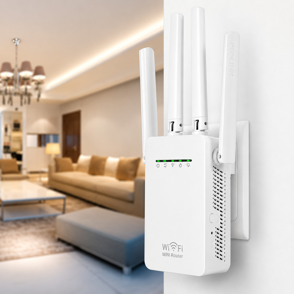Repetidor WiFi 300Mbps 4 Antenas Amplificador de Sinal Roteador Wireless