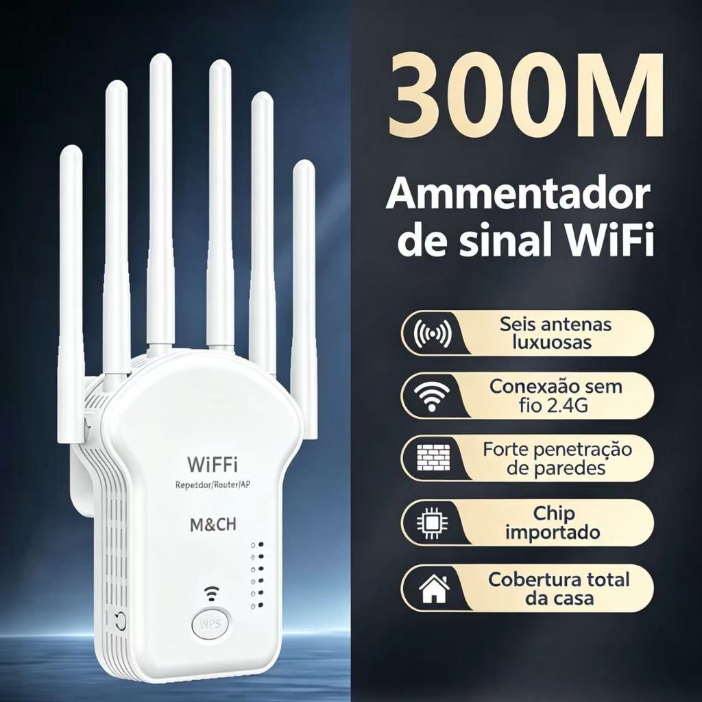 Repetidor Wifi 1200m 6 Antenas 3 in 1 functios 2.4g Roteador Amplificador De Sinal e Modem 300MBPS LUIZA