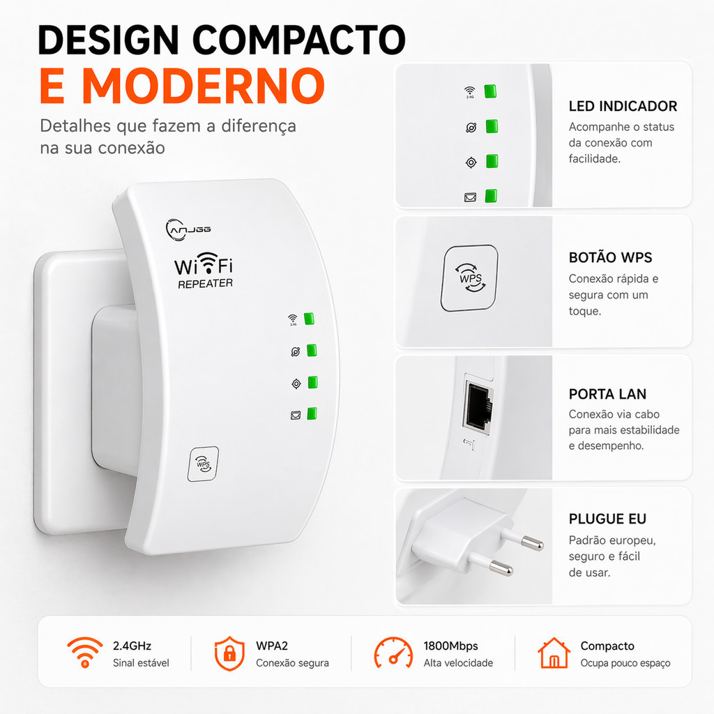 Roteador Repetidor WiFi Wireless N 300Mbps WR-01 Amplificador de Sinal Internet Sem Fio