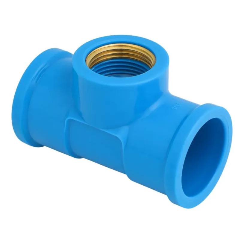 Tee Soldável 32mm 3/4 Com Rosca Azul Krona