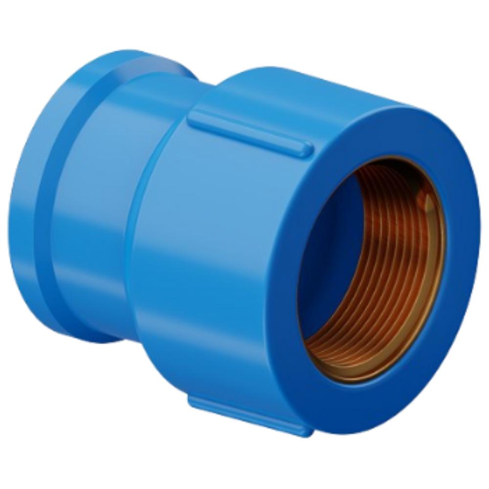 Luva Soldável Bucha De Latão Roscável PVC Azul Para Canos Tubos Águas Fria De 1” Polegada 32mm Tigre