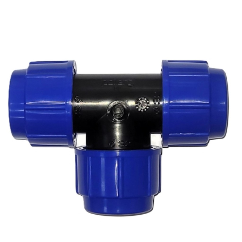 kit com 2 TEE COMPRESSÃO P/ TUBO MANG PEAD AZUL 32MM