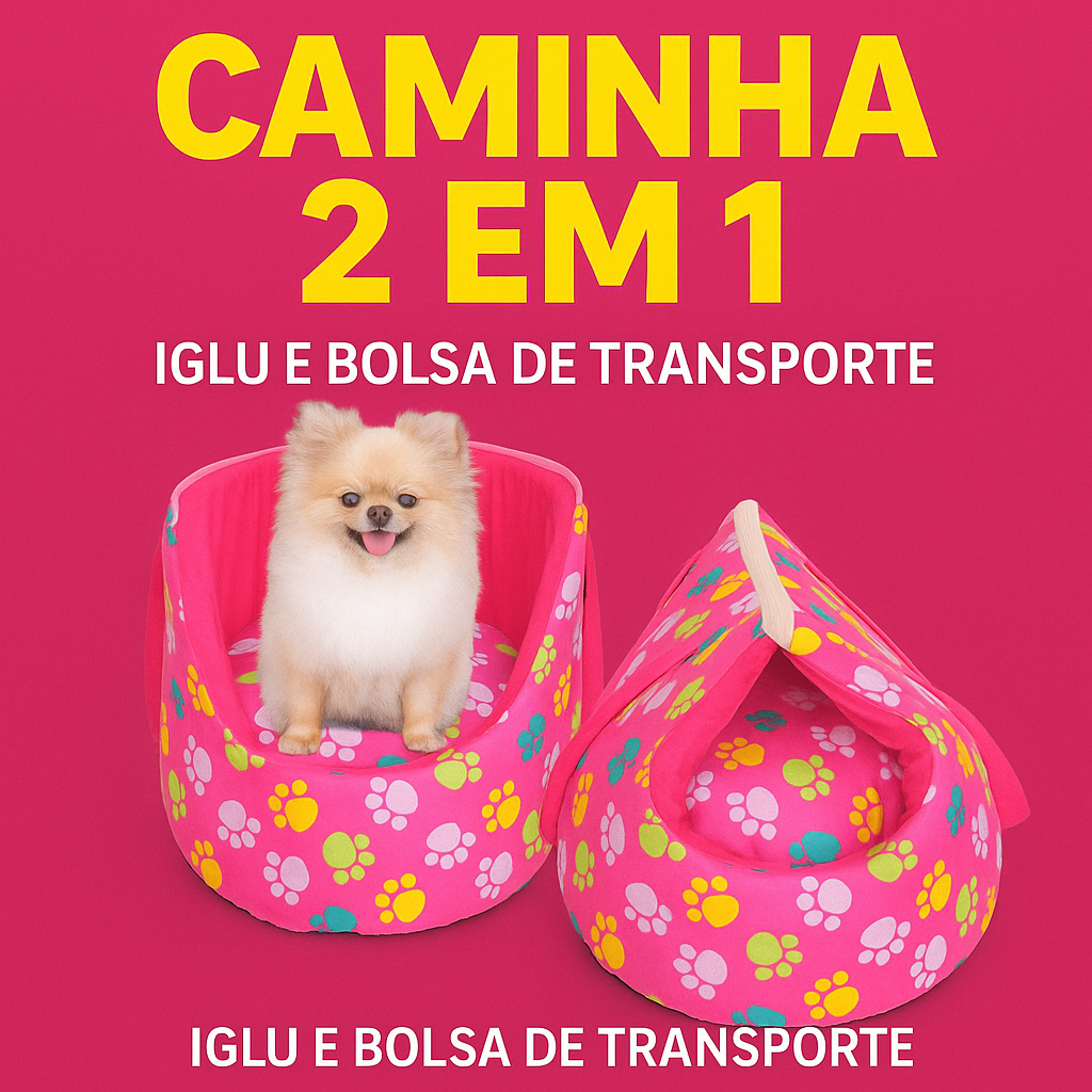 Cama e Bolsa de Transporte Pet Para Cachorro Pequeno e Gato Modelo 2 em 1 Impermeável