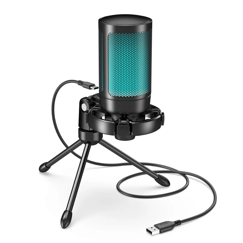 Microfone Gamer USB RGB FIFINE A2 – Condensador com Mudo por Toque para Live, Streaming, Podcast, PC, PS4/PS5