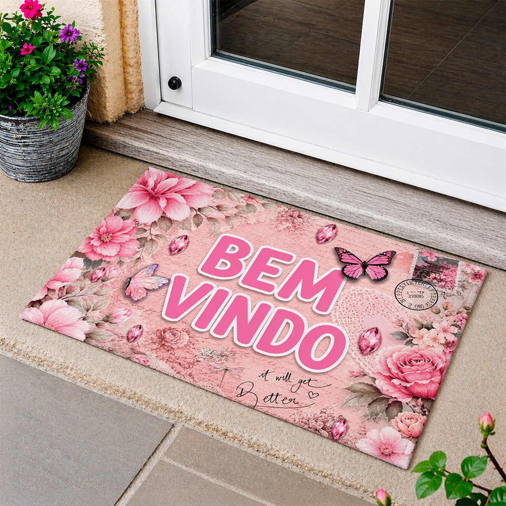 Tapete Capacho Floral Porta de Entrada 40x60cm Decorativo Antiderrapante