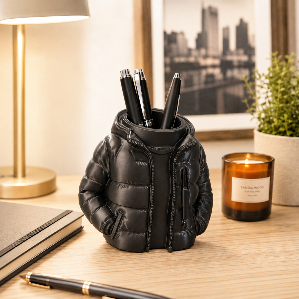Porta Canetas Objetos Jaqueta Puffer Mini Casaco Decorativo Organizador Mesa Escritório Moderno luxo