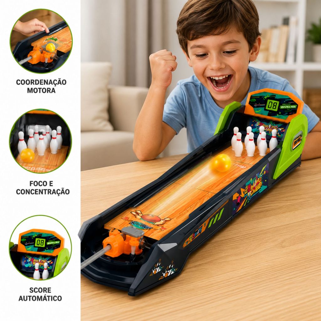 Jogo Boliche Infantil Brinquedos Diferentes Estilo Arcade Melhora Concentração Coordenação Motora
