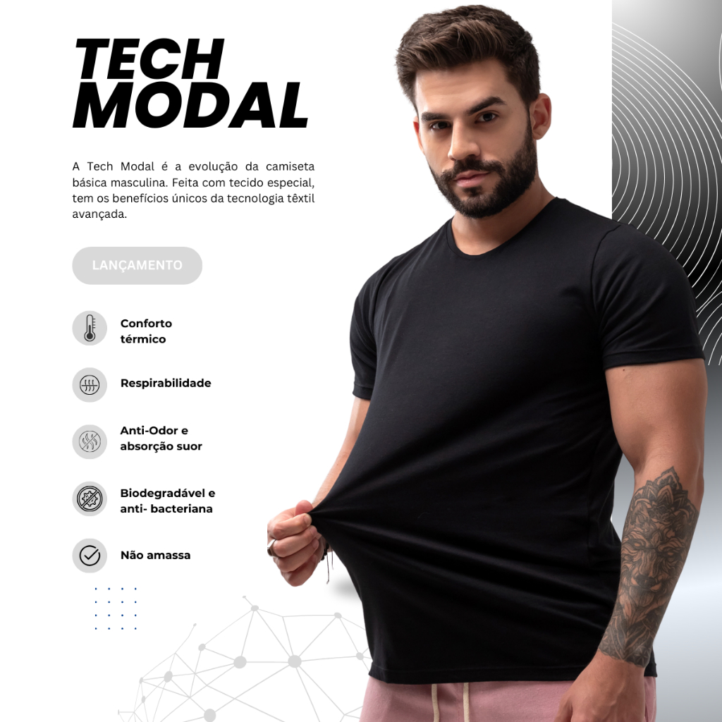 Camiseta Masculina Modal T-Shirt Basica Elastano Super Premium - Não amassa e Anti-Odor