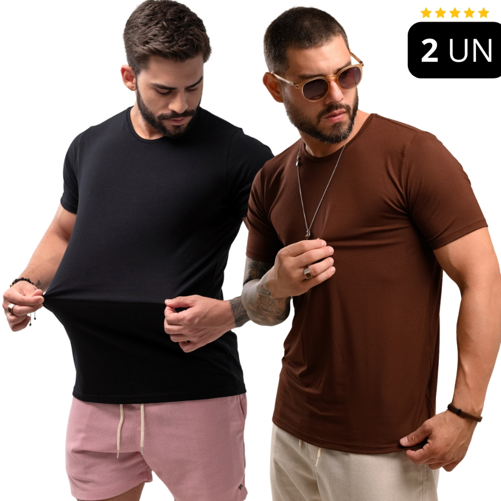 Kit 2 Camiseta Modal Masculina Tech Elastano Basica Super Premium Não amassa e Anti-Odor Promocao