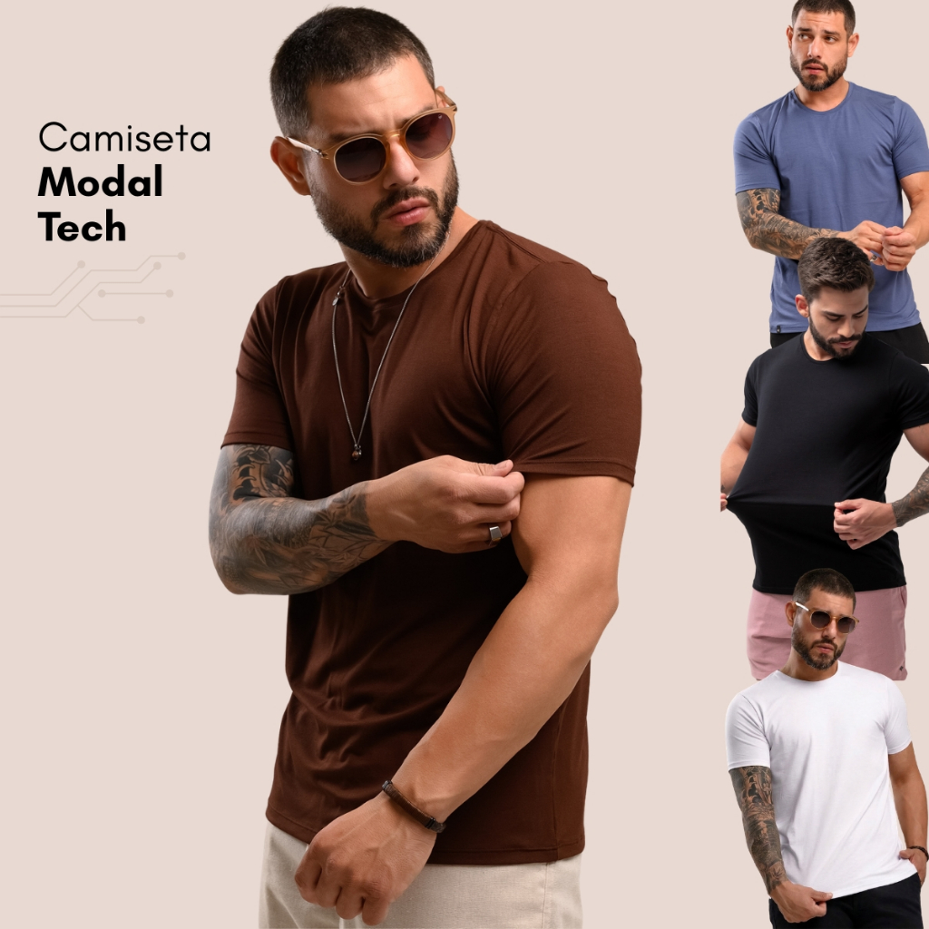 Camiseta Modal Tech Masculina Camisa T-Shirt Basica Elastano Super Premium Não amassa e Anti-Odor