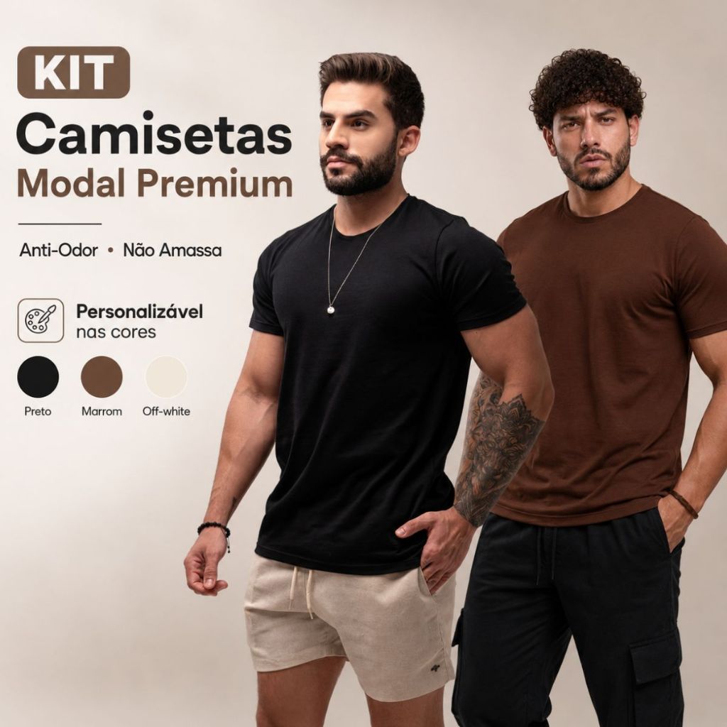 Kit 2 Camiseta Modal Elastano Tech Masculinas Basica Trabalho Balada Festa Dia Dia Não Amassa Anti Odor Premium