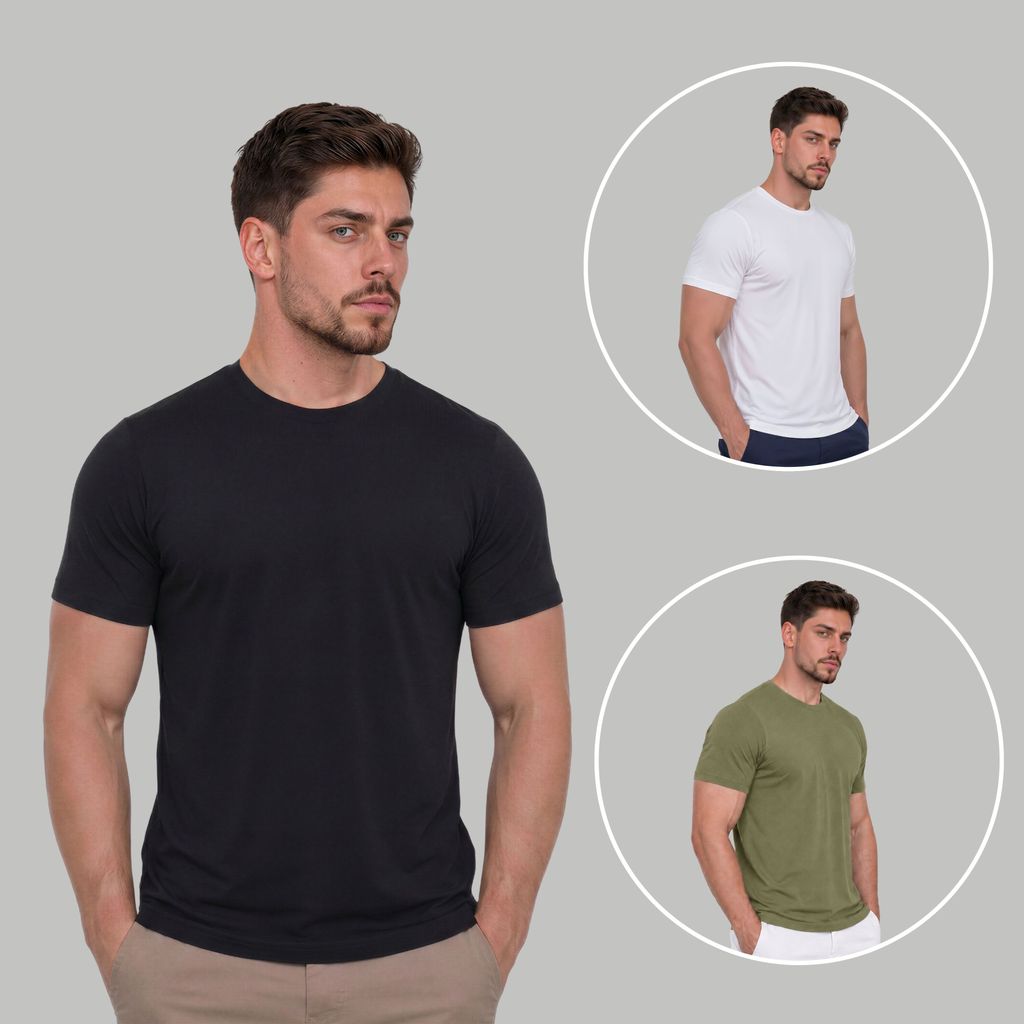 Kit 3 Camiseta Tech Modal 92% Elastano 8% Modal Camisa Anti Odor Lisa Masculina