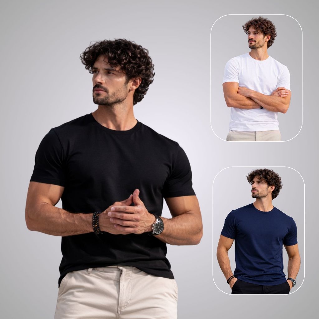 Kit 3 Camiseta  Tech Modal Masculina Anti Odor Camisa Camisa Com Elastano Não Amassa