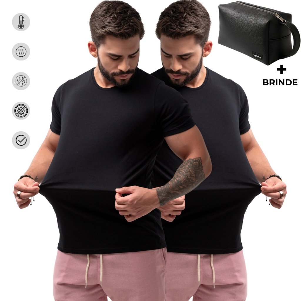 Kit 2 Camiseta Masculina Modal TShirt Basica Tech Elastano Super Premium Não amassa e Anti-Odor