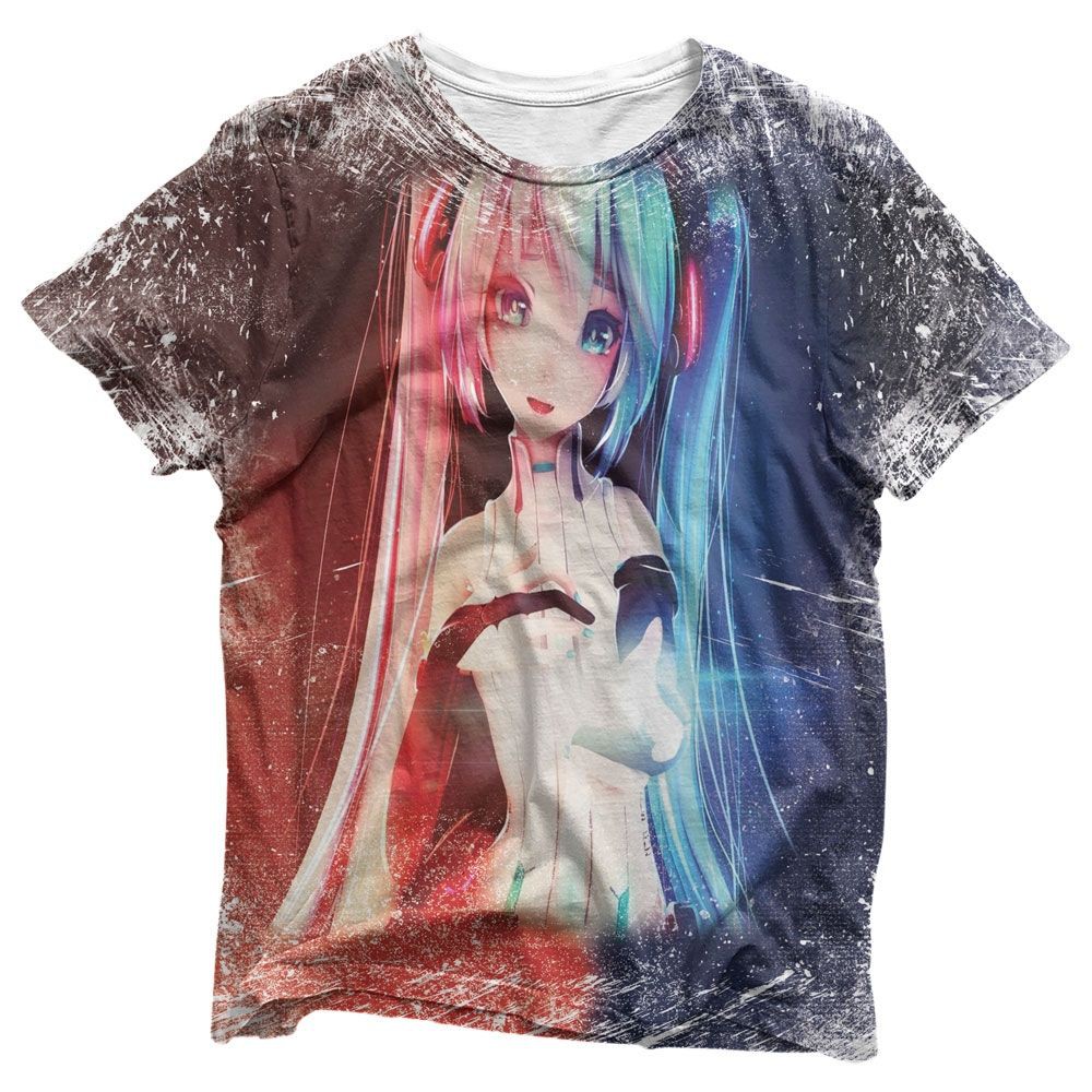 Camisa Dual Color Rosa & Azul - Camisas Hatsune Miku Estampa Total