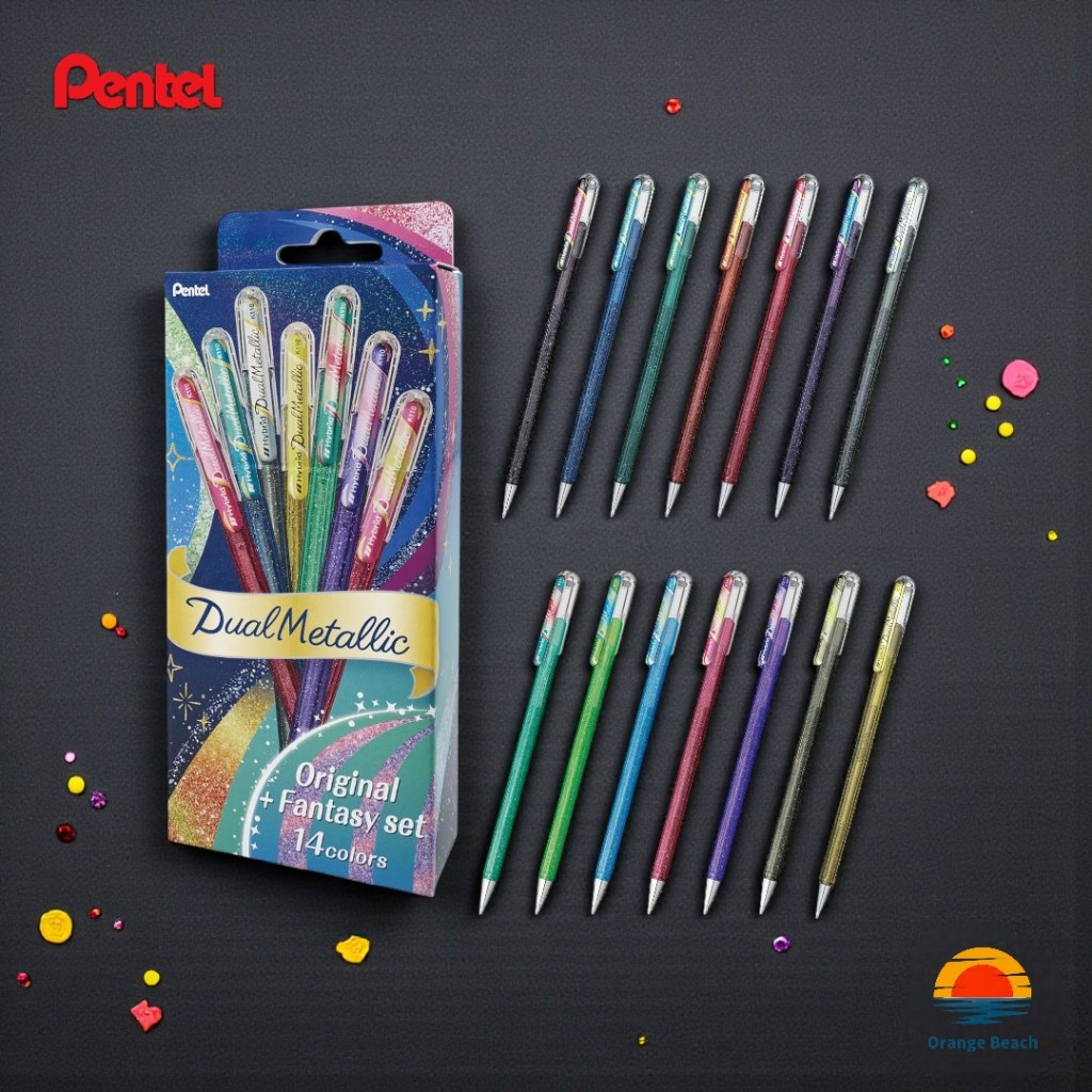 Pentel Dual Metallic/Caneta Gel Glitter/Efeito Muda Cor/Made in Japan/1.0mm/Set 7-14/Arts
