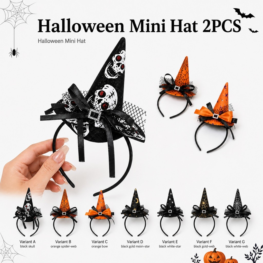 2 Pçs Halloween Mini Chapéu Hairband Aranha Web Estrela Festa Traje Acessório