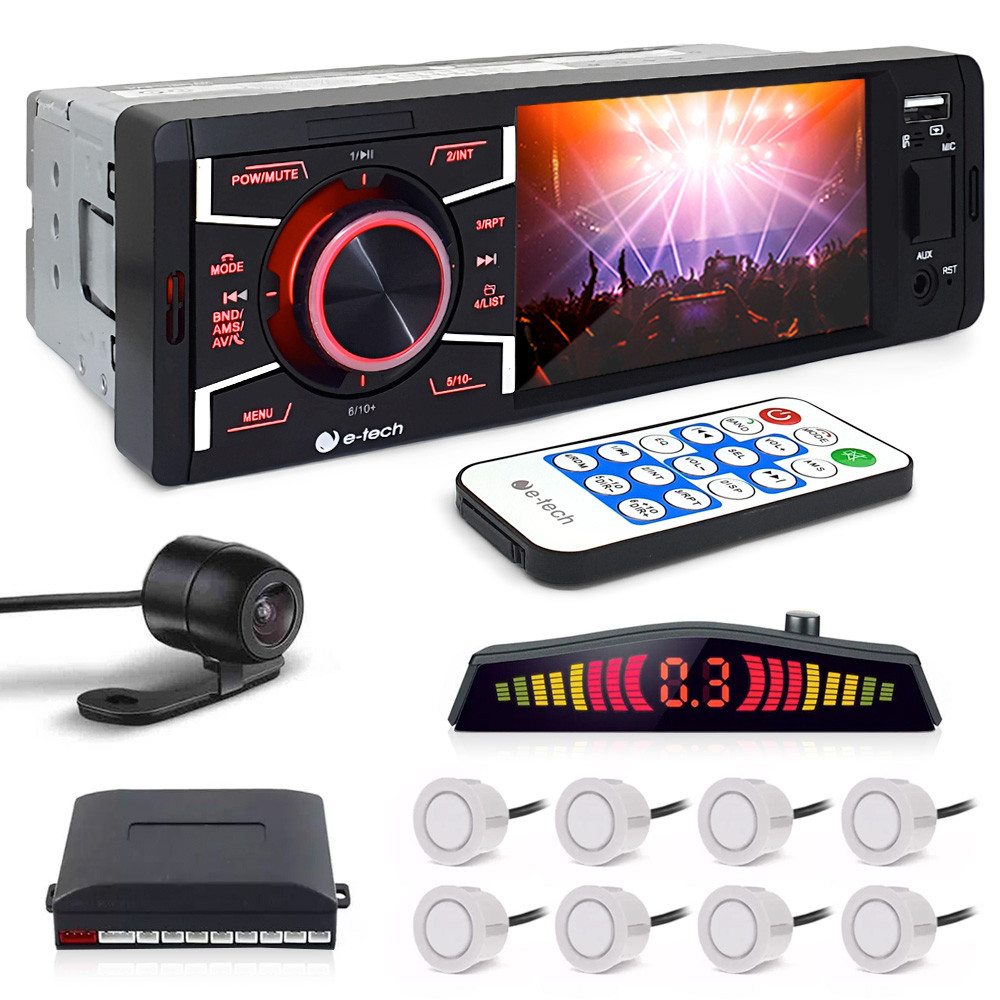 Kit Rádio C/ Tela 1 Din + Câmera Ré + Sensor 8 Pontos Branco Spin 2011 2012 2013 2014 Bluetooth USB