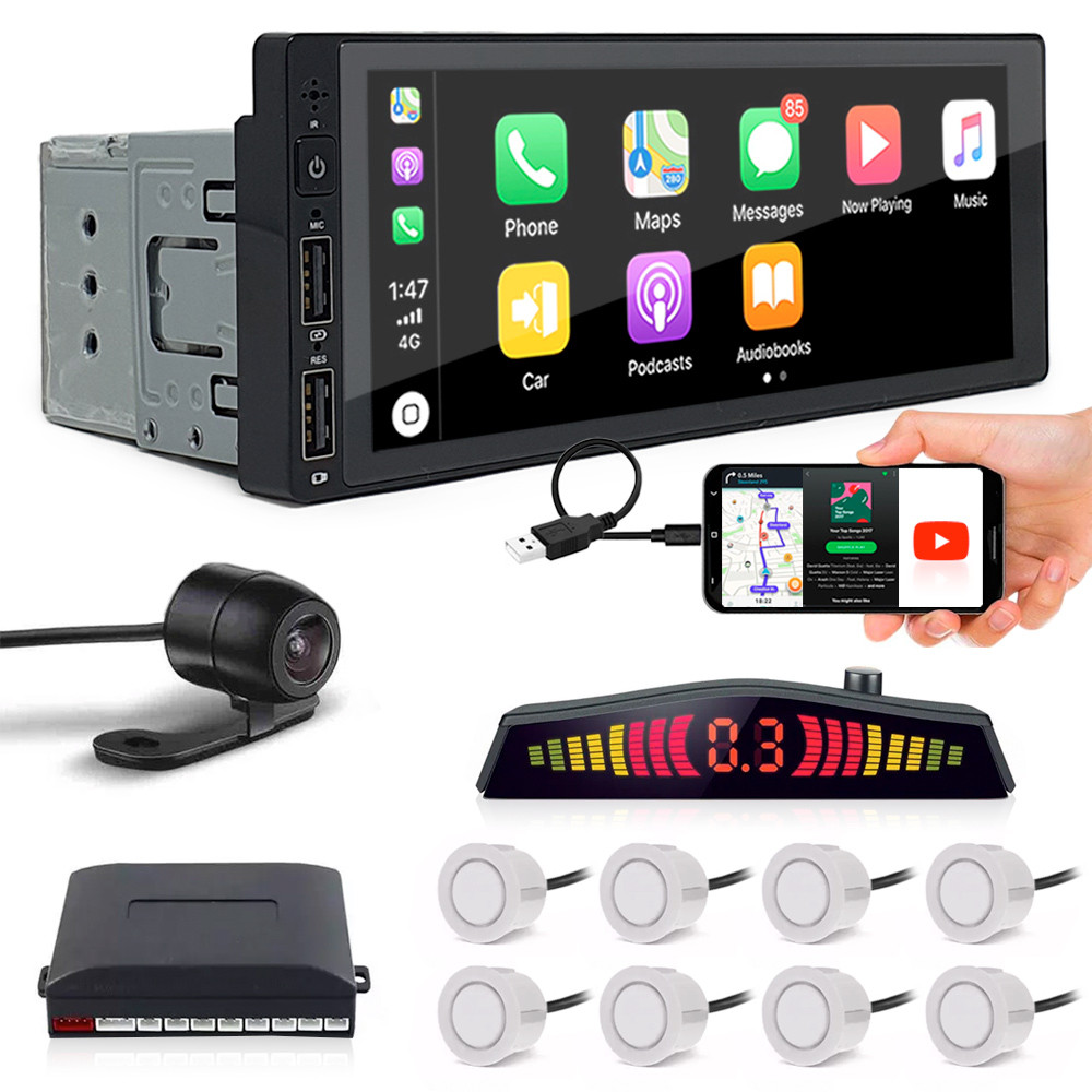 Kit Multimídia 1 Din + Câmera Ré + Sensor 8 Pontos Branco Spin 2011 2012 2013 2014 Espelhamento Carplay Car Play