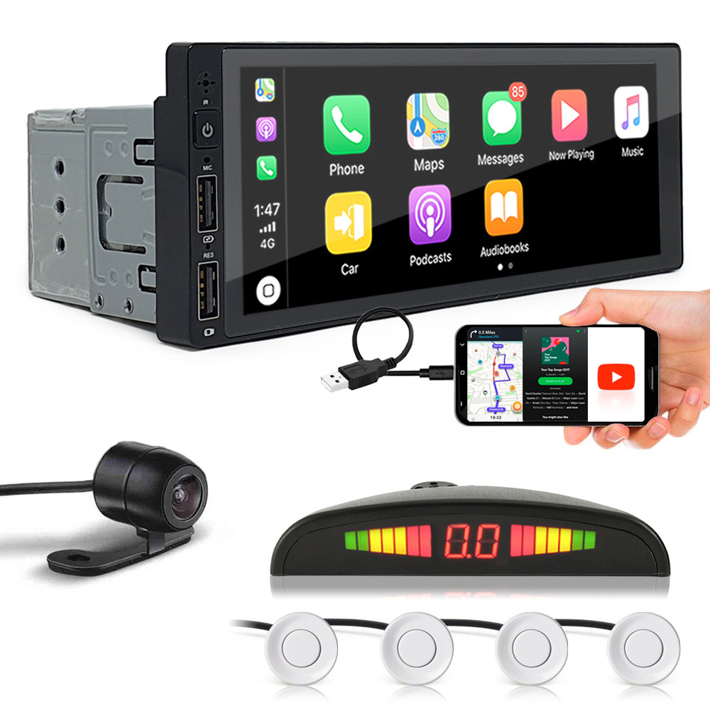 Kit Multimídia 1 Din + Câmera Ré + Sensor Ré Branco Spin 2011 2012 2013 2014 Espelhamento Carplay Car Play