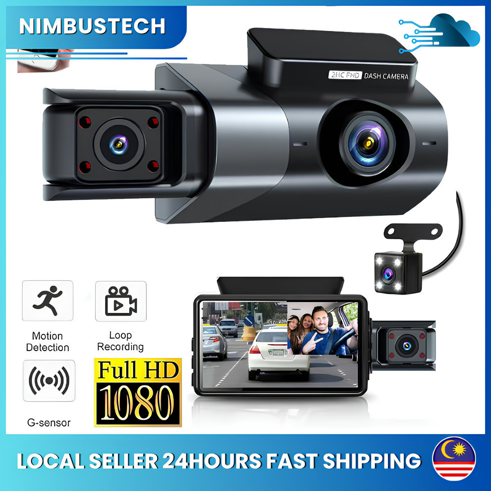 Câmera De 3 Lentes 1080P HD Dashcam Wifi Visão Noturna Infravermelha Panorâmica 360 ° Monitor De Estacionamento 24h