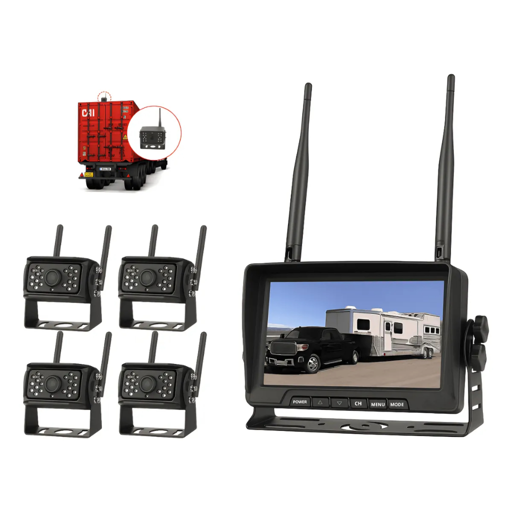 Kit Monitoramento Monitor 7 Polegadas + 4 Câmeras de ré Hd 1080p Caminhão Trailer Ônibus Motorhome