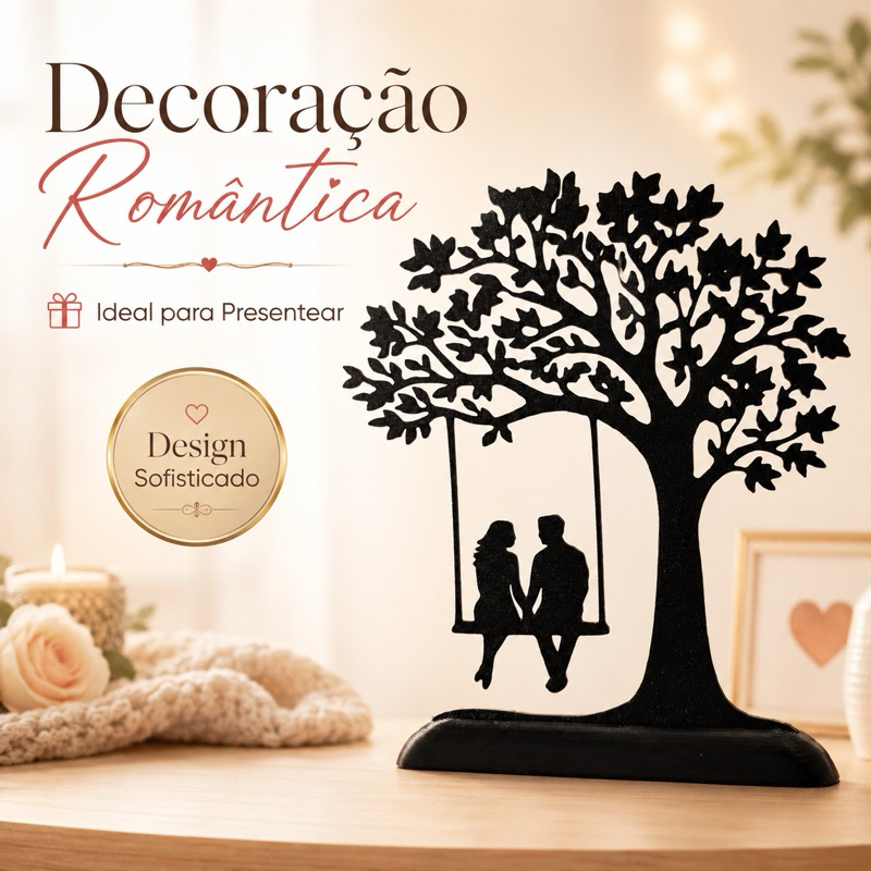 Árvore Decorativa Casal no Balanço Enfeite Romântico Elegante para Sala Quarto Escritório Presente Especial