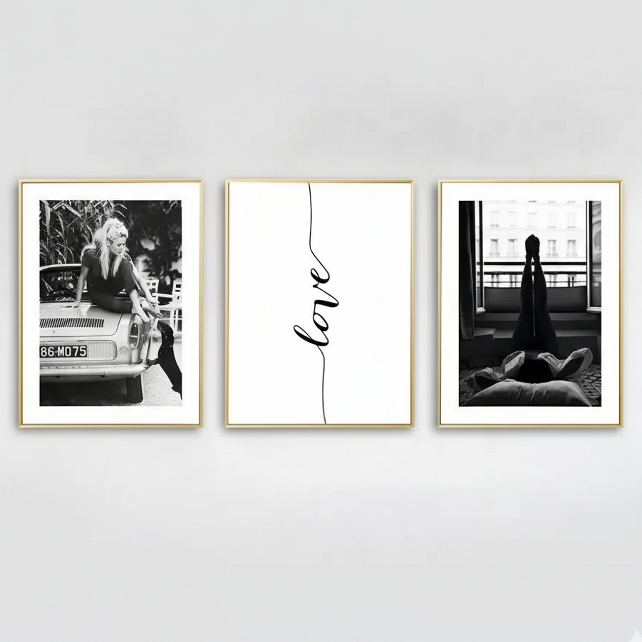 Quadros decorativos minimalistas preto e branco elegantes (3 peças)
