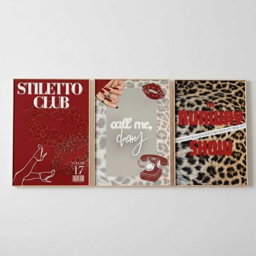 Quadros decorativos Vermelhos vibe elegante chique (3 peças)
