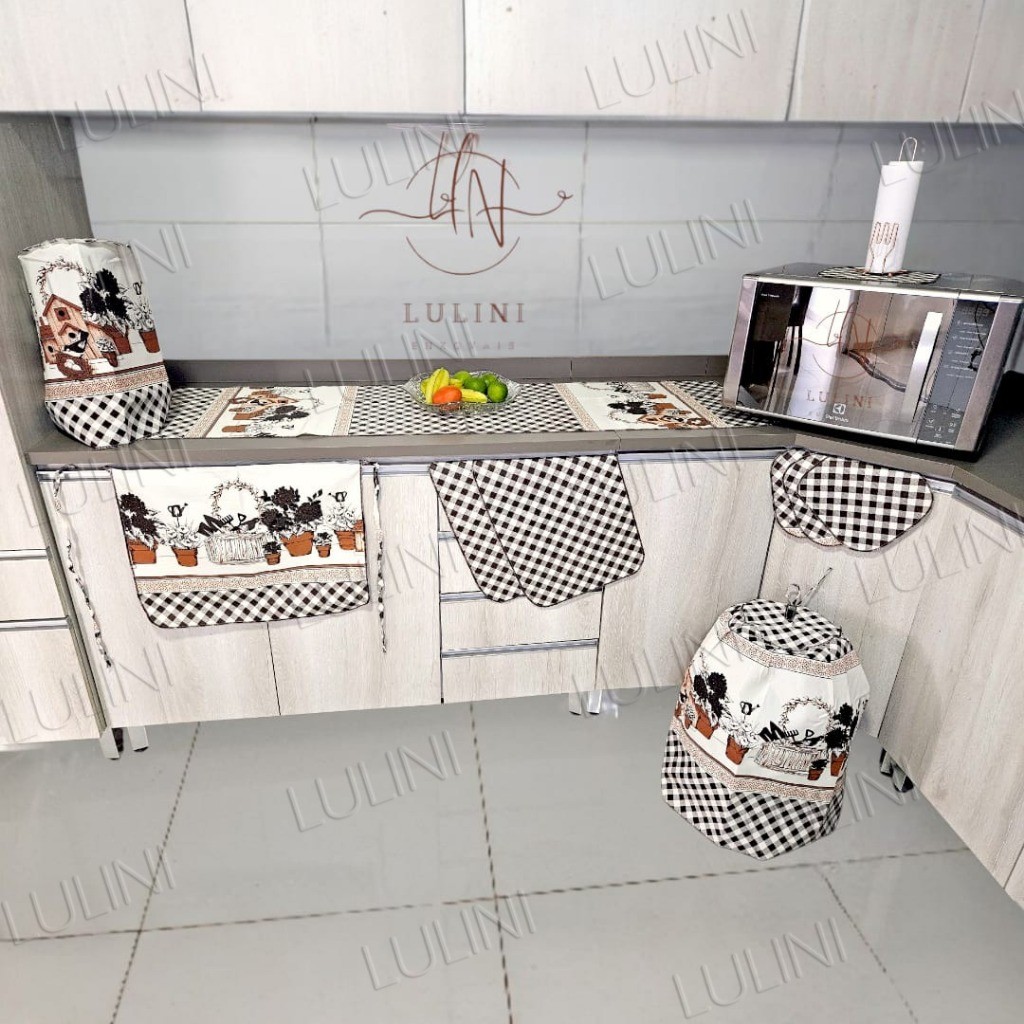 Kit Cozinha Completo 10 Peças Tecido Estampado Lavável Alta Qualidade Decorativo Moderno Elegante