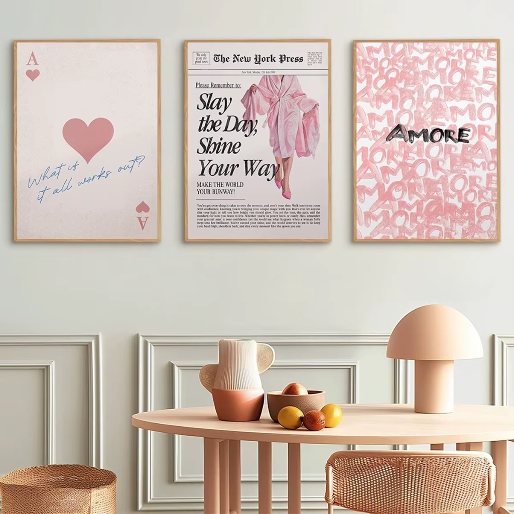 Quadro decorativo Amore elegante com toque vintage (3 peças)