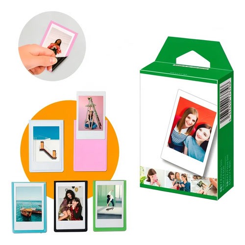 Kit Filme Fujifilm Instax Mini Original 10 Fotos + 5 Molduras Magnéticas Coloridas