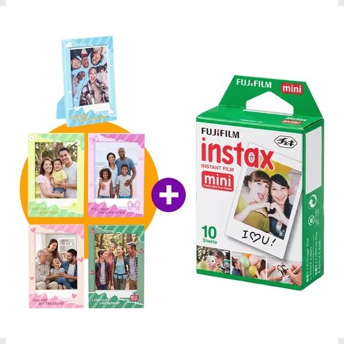 Kit Filme Fujifilm Instax Mini Original 10 Fotos + 5 Porta-Retratos K-Pop Coloridos Photocard