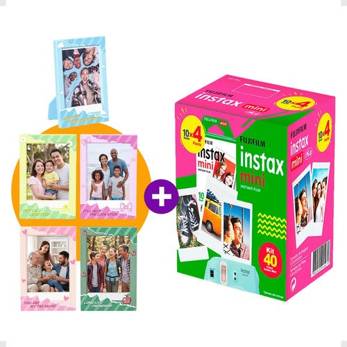 Kit Filme Fujifilm Instax Mini Original 40 Fotos + 5 Porta-Retratos K-Pop Coloridos Photocard
